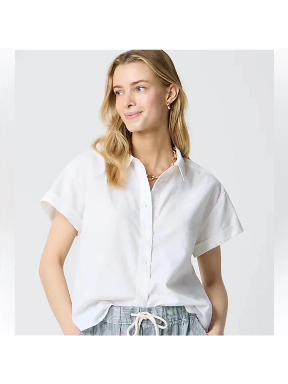 J Crew Linen Top XS Button Front Short Sleeve Classic Shirt Summer 2024 CA115